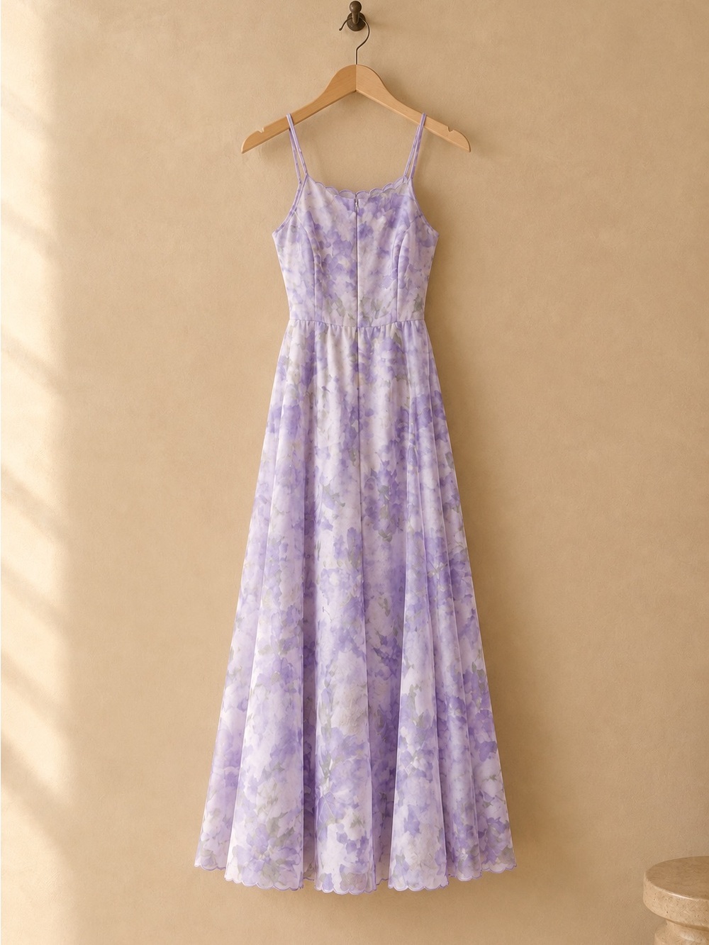 Lavender Floral Maxi Dress with Spaghetti Straps